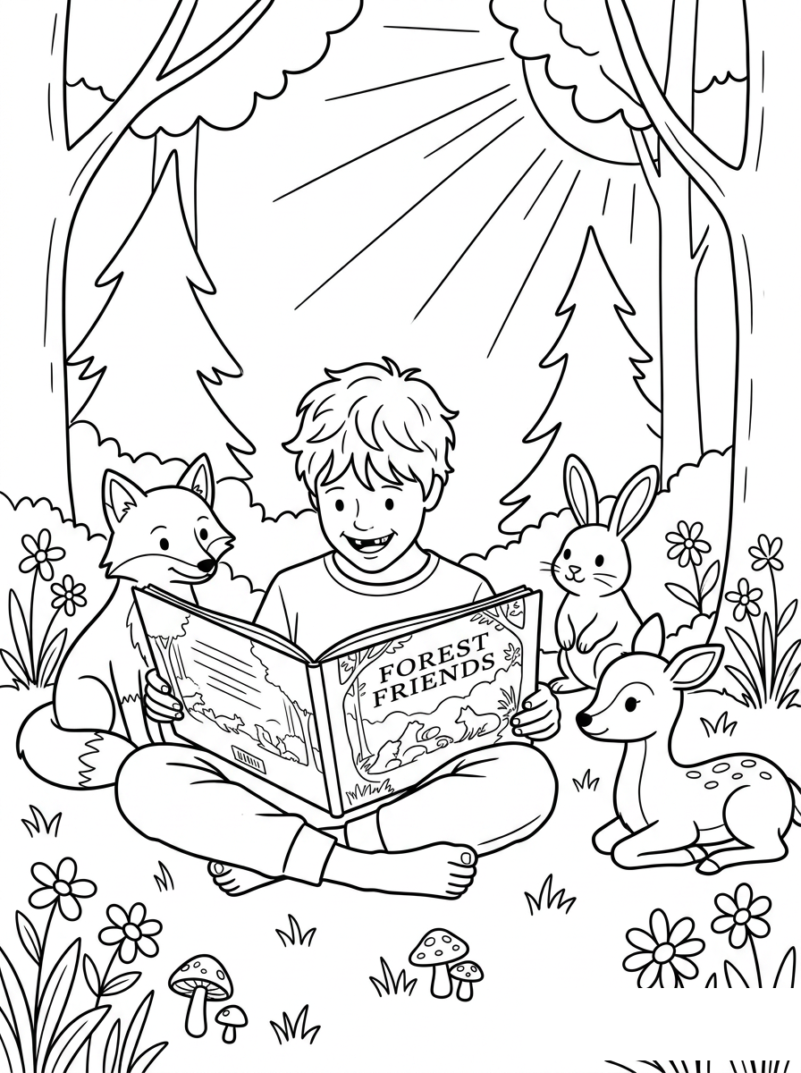 Printable black-and-white coloring page of the story's hero, included with every book